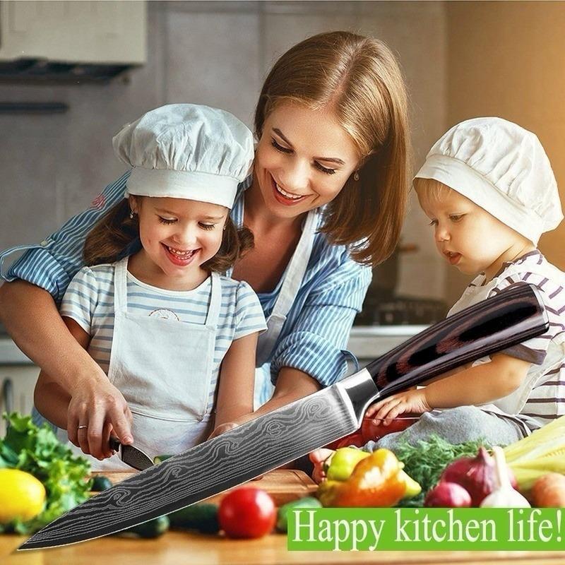 Наборы ножей из дамасской стали. Кухонные ножи из дамасской стали. Лучшие кухонные ножи. Кухонные принадлежности.