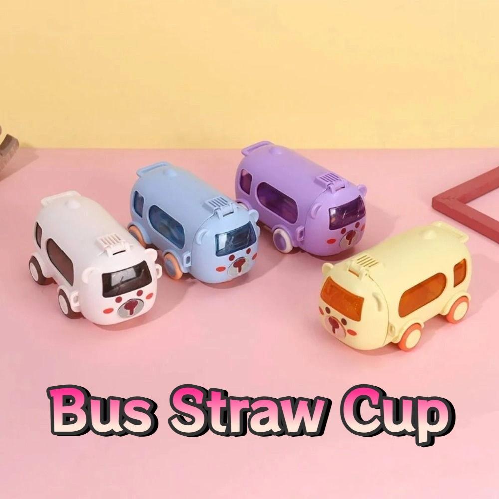 Cartoon Bus Straw Cup 500ml Children Water Jug Kawaii Bus Plastic Water Bottle  Home Use