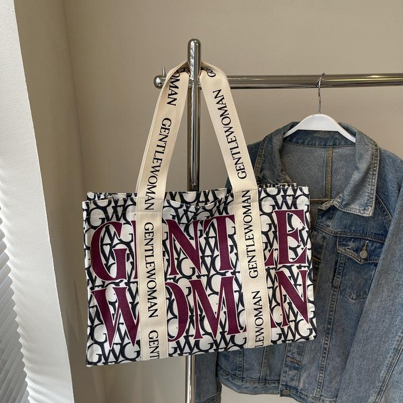 Холщовая сумка-тоут с алфавитом большой вместимости, женская, 2025, новая модная нишевая сумка через плечо, студенческая сумка для занятий, сумка для поездок на работу