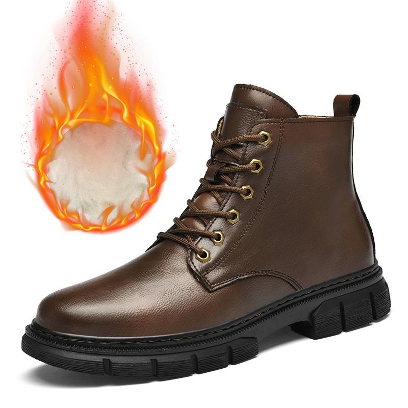 Зимние ботинки для снега Мужские теплые зимние высокие ботинки Martin Универсальные ботинки первого слоя из воловьей кожи с бархатом Ботинки Martin большого размера