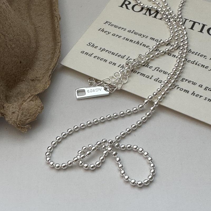 Pure Handmade 925 Sterling Silver Long Sweater Ball Chain Necklaces for Women New Jewelry