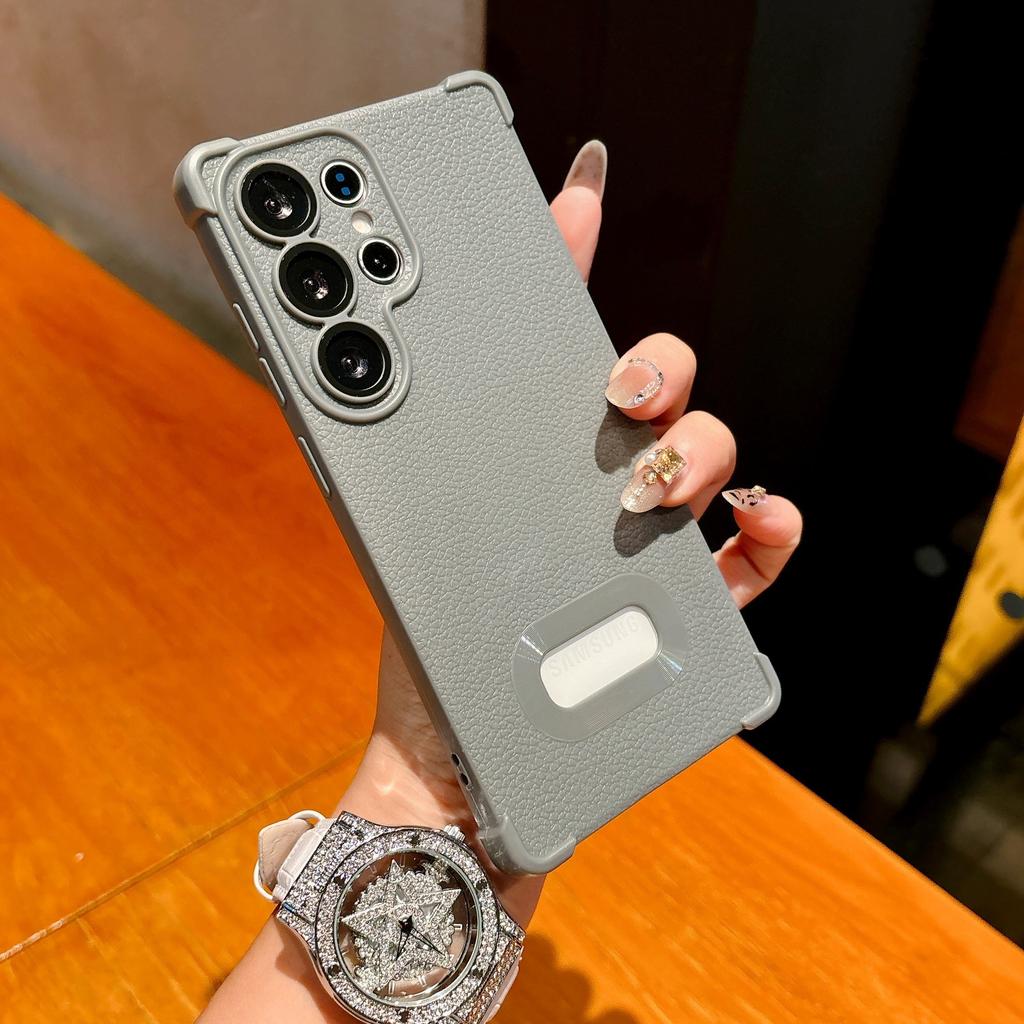 Подходит для Samsung S25Ulltra Чехол для мобильного телефона с рисунком личи и защитой от протечек S24 Кожа A36 Четырехугольная защита от падения Полное покрытие Мягкий чехол