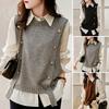 Women Vest Round Neck Solid Color Knitted Vest Fashion Soft Sleeveless Lady Knit Tank Top for Autumn Winter