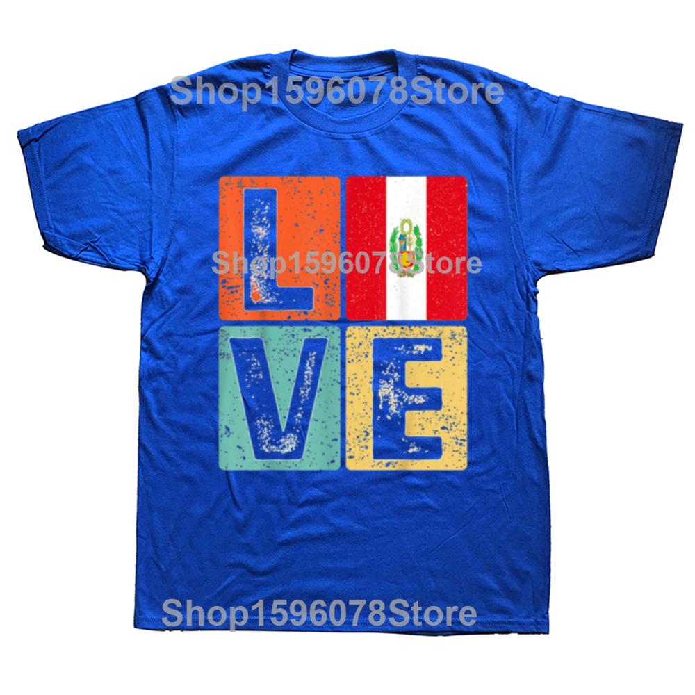 Funny Vintage Retro I Love Peru Flag For Peruvian Pride Gift Tshirts Men Fashion Casual 100 Cotton Loose Oversized T Shirt