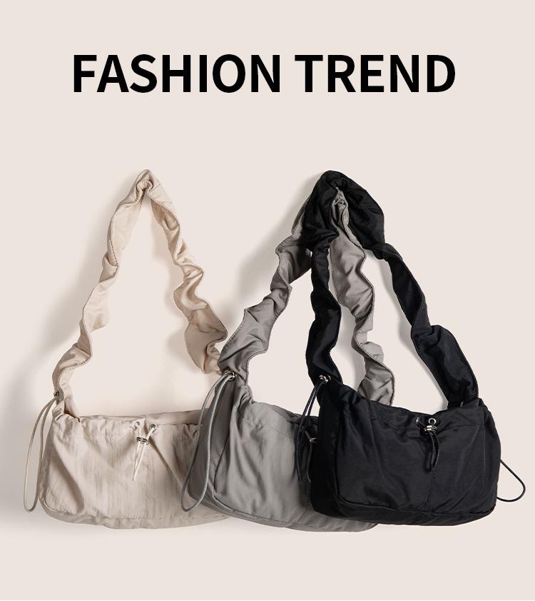 Корейская ретро-плиссированная кружевная сумка Cloud Bag - женская нейлоновая сумка-тоут через плечо с завязкой