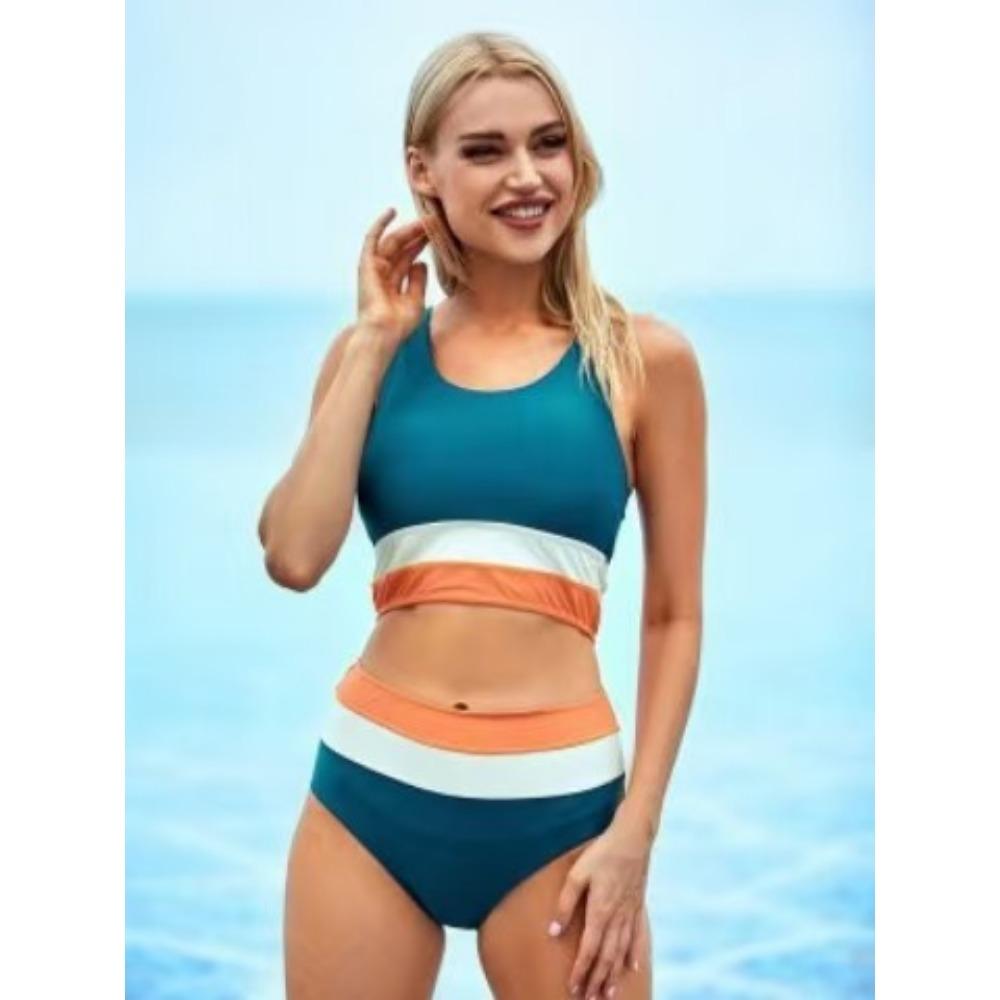 Раздельные купальники большого размера с европейским и американским принтом, купальник-бикини на молнии