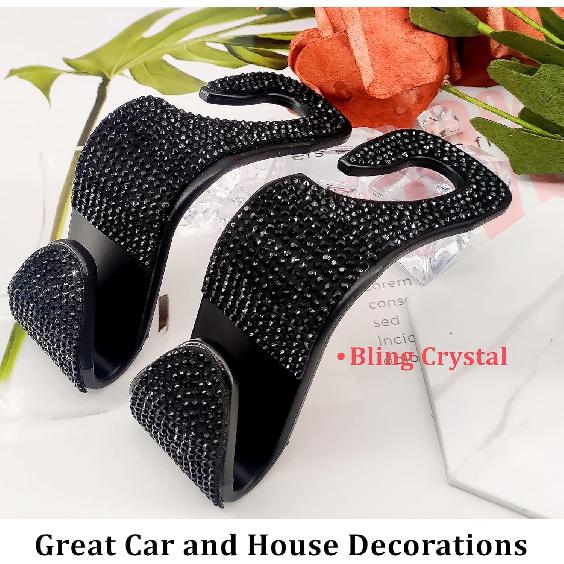 2 Pack Car Hooks, New Bling Rhinestones Crystal Hooks Car Decorations Auto Seat Back Organizers Strong and Durable Backseat Hanger Storage Universal
