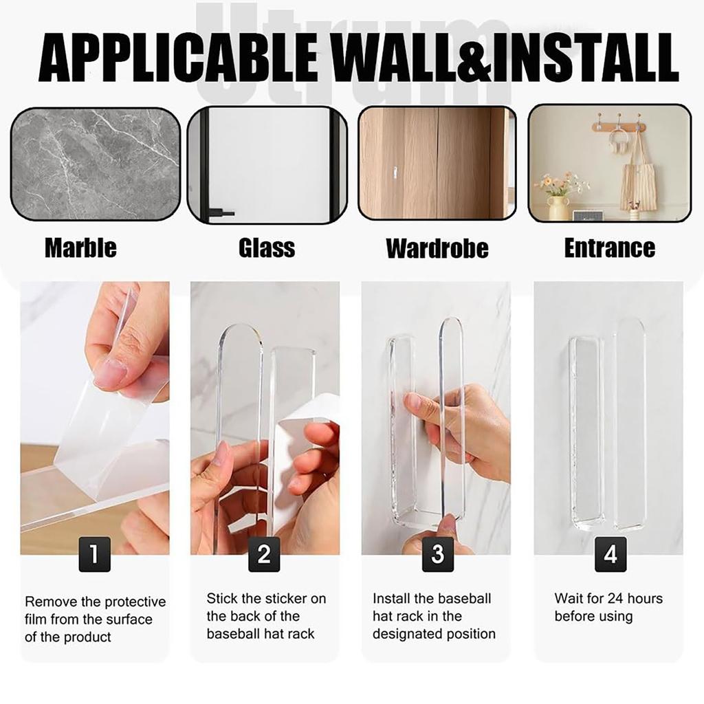 Акриловый органайзер для шляп, акриловые крючки для шляп на стену, акриловая подставка для бейсболок на клейкой основе, прочный акриловый настенный крючок для шляп без сверления