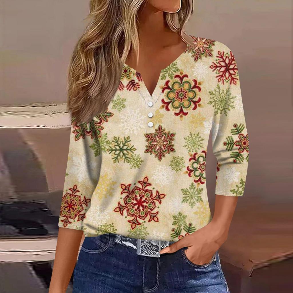 Рубашки с рукавом 3/4 для женщин, милые принты, графические футболки, блузки, повседневные блузки, туники с V-образным вырезом, топы