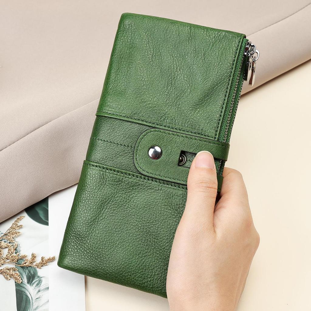 Marlonte Women's High-End Retro Leather Wallet & Clutch - Anti-Magnetic, Multifunctional Long Design In Top Layer Cowhide