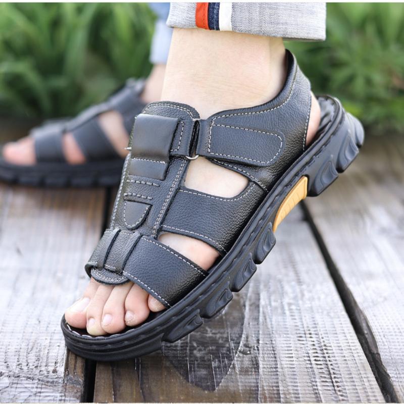 New Men's Beach Shoes Fashionable Outdoor Thick-soled Genuine Leather Sandals Wear-resistant Non-slip Slippers Mens Sandals