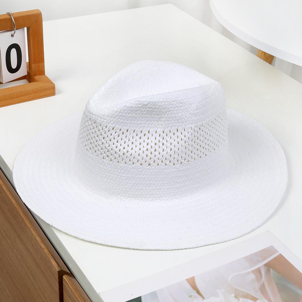 Spring and summer new fashion casual hand-woven pattern hollow five-point straw hat outdoor sun protection shade Panama straw hat