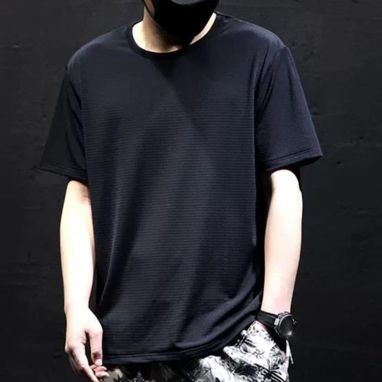 Мужская летняя футболка, однотонная, из ледяного шелка, тонкая сетка, быстросохнущая, средней длины, с круглым вырезом, с короткими рукавами, мягкий дышащий пуловер, спортивный повседневный