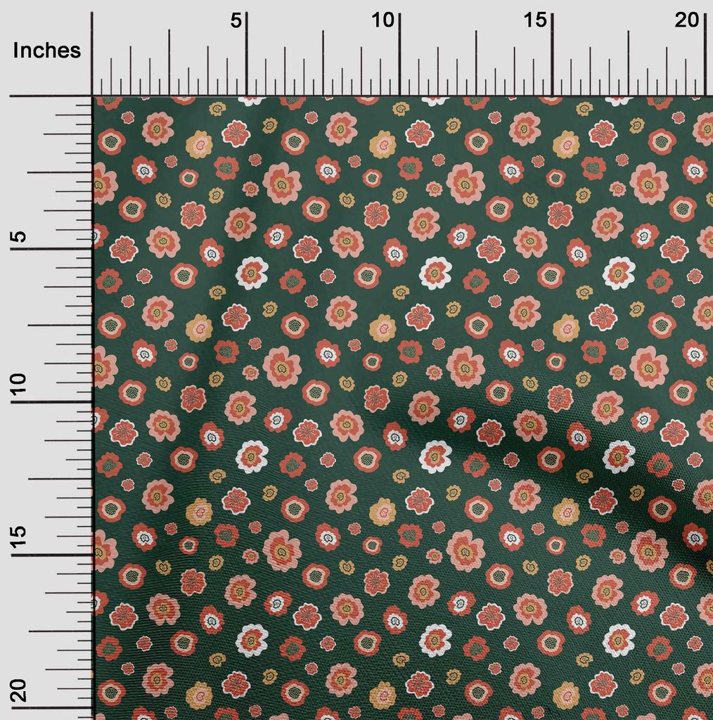 oneOone Cotton Flex Dark Green Fabric Asian Retro Floral  Sewing Craft Projects Fabric Prints By Yard 40 Inch