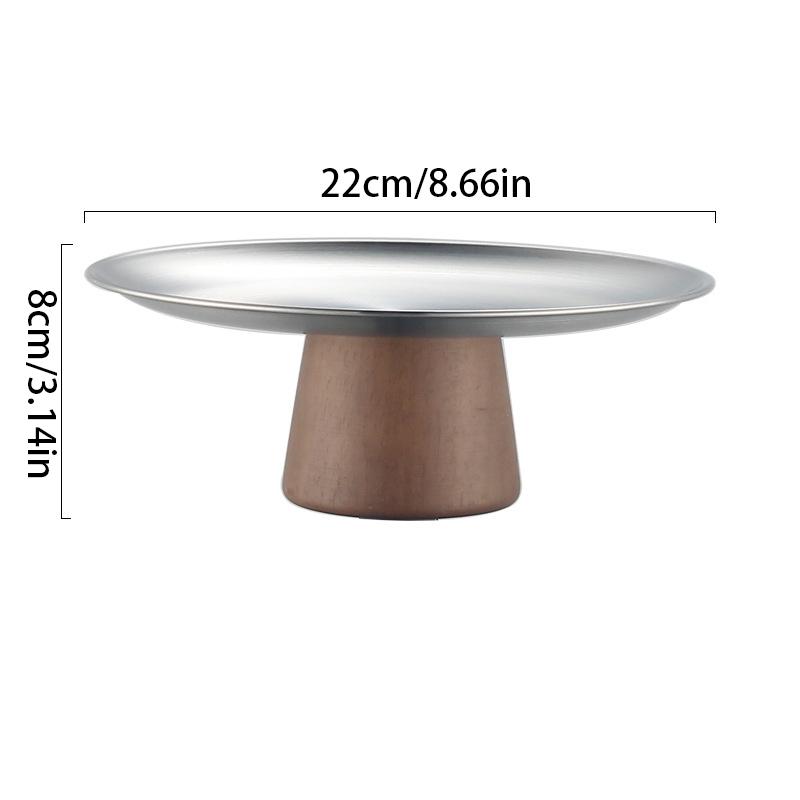 Деревянная основа легкая роскошная простая тарелка для фруктов из нержавеющей стали с высокими ножками