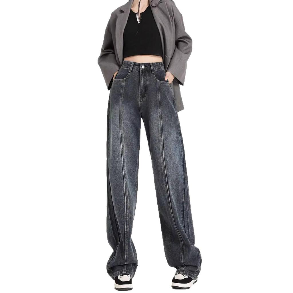 Женские ретро джинсы с широкими штанинами и высокой талией - Свободные, прямые, длиной до пола для весны и осени 2025