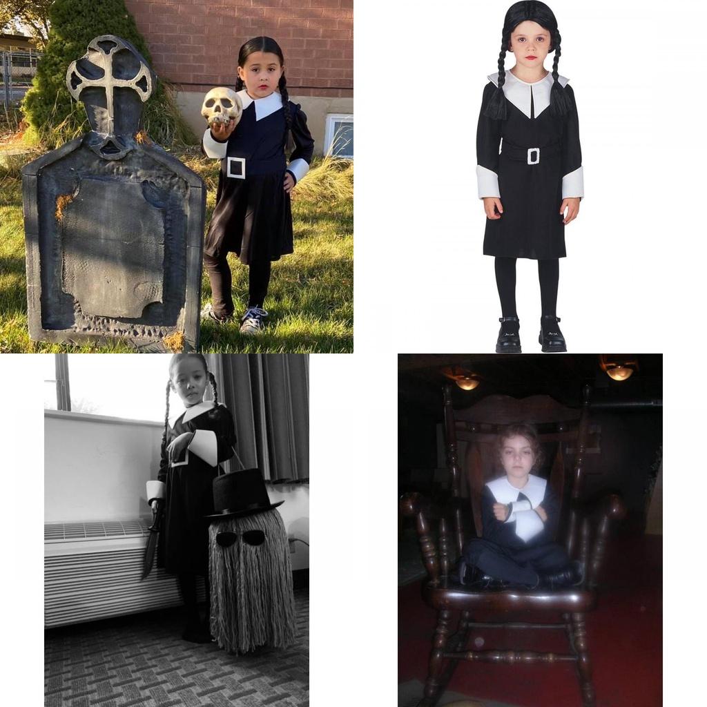Семейка Аддамс Среда Черное Платье Готический Костюм Для Детей Возраста 3-12 лет