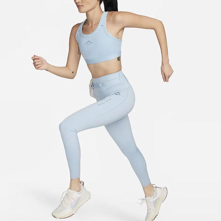 Nike Спортивные брюки Trail Go Letter Print Quick-Dry с высокой талией и карманами, женские, светло-синие, в стиле милитари, FN2665-440