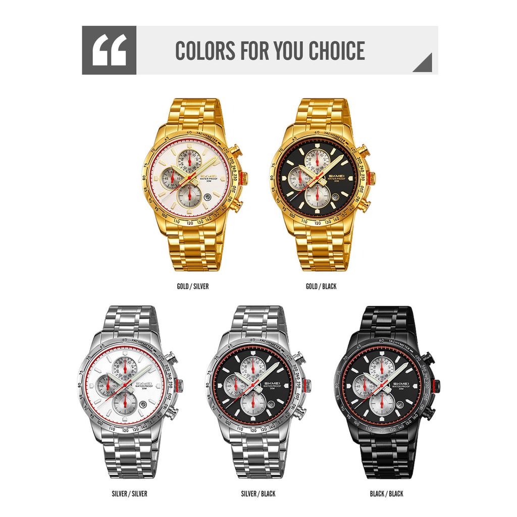 Мужские наручные часы-хронограф Модные Водонепроницаемые из нержавеющей стали Светонакопительные Автоматическая дата Кварцевые часы