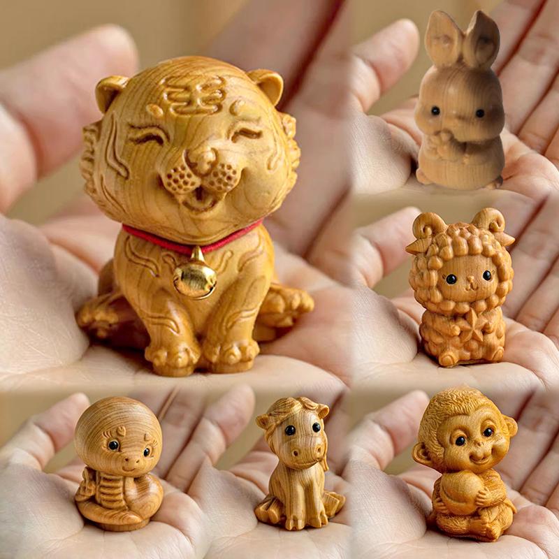 Wooden Chinese Zodiac DIY Handmade Carved Ornaments Animals For Necklace Keychains Pendants Jewelry Accessories