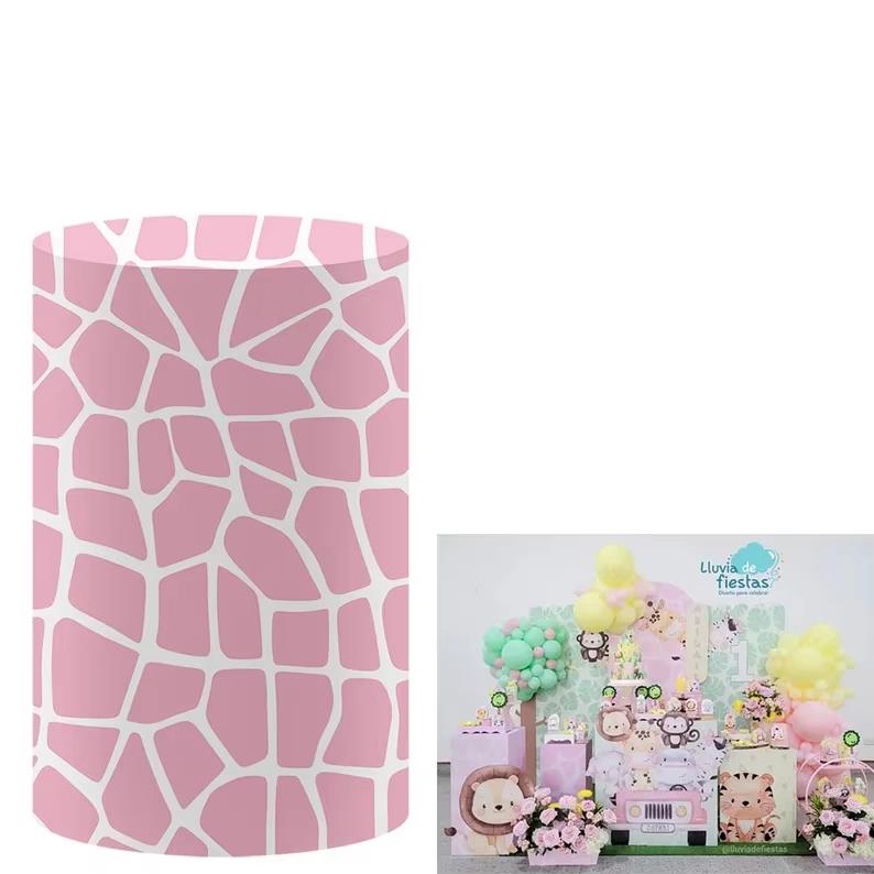 BEPAN Pink cow theme arched column background customizable baby birthday party christening baby shower decoration props stretch fabric