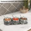Stainless Steel Seasoning Containers Set with Lid Spoon Tray 3 Grids