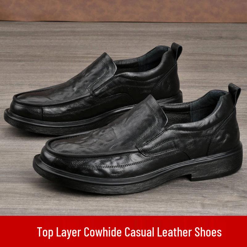 Men's Genuine Leather Casual Slip-On Shoes - Breathable, Soft Sole, Ideal for Spring and Autumn