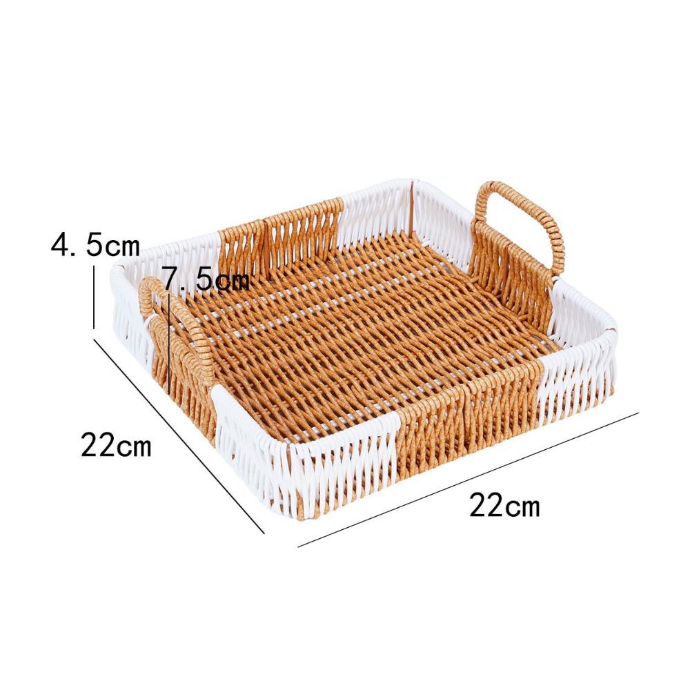 with Handles Woven Serving Basket Washable Imitation Rattan Fruit Plate Kitchen Storage