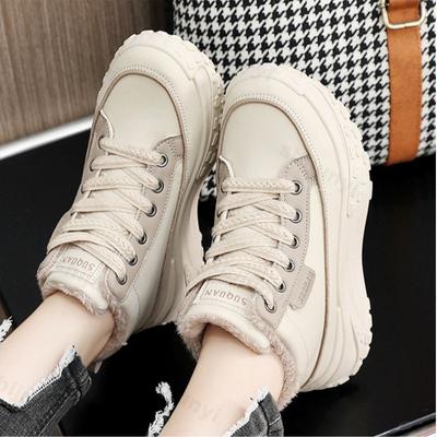 Мода 2025 Зима Ретро Высокие Толстая Подошва Повседневные Плюшевые Ботинки для Женщин Модные Универсальные Теплые Удобные Массивные Хлопковые Короткие Ботинки