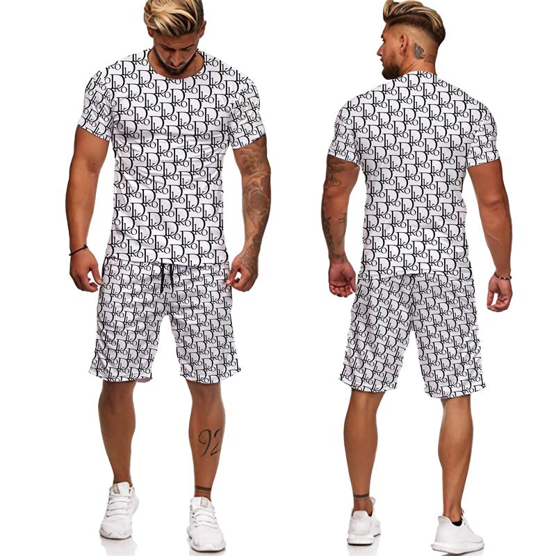 Summer Men's Fashionable Round Neck Streetwear Tracksuit - 3D Print Short Sleeve T-shirt And Shorts Set