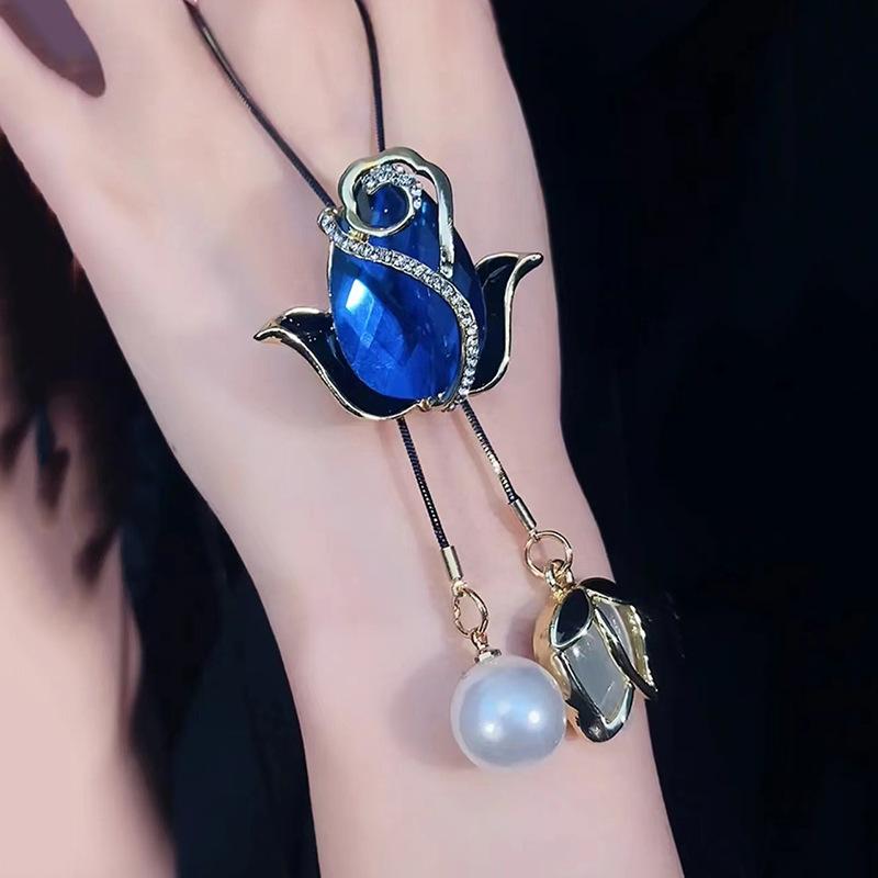 Универсальная цепочка для свитера, темпераментное опаловое украшение в виде тюльпана, длинное ожерелье, женская осенне-зимняя одежда, аксессуары с подвеской