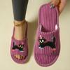 Cute Cartoon Cat Slip-On Slippers with Santa Hat & Striped Design - Non-Slip EVA Sole, Soft Fabric Indoor House Shoes for Men & Women,