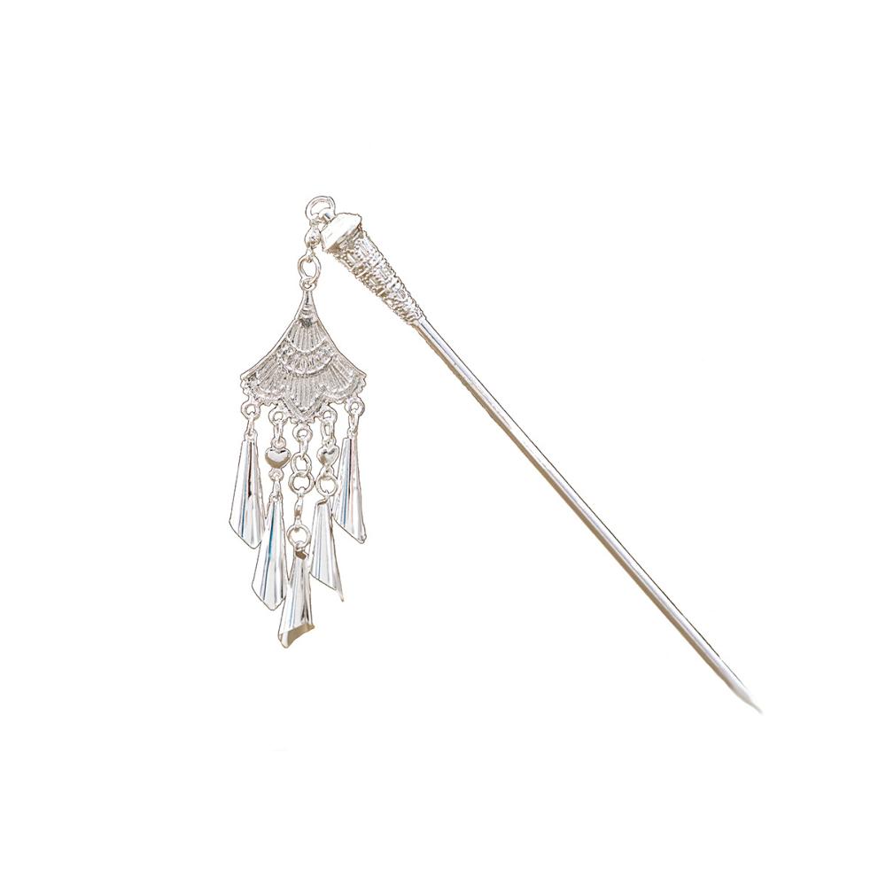 New Chinese Style Ethnic National Trend Hanfu Waterdrop Shaped Oil-Dripped Geometric Hollow Tassel Hairpin