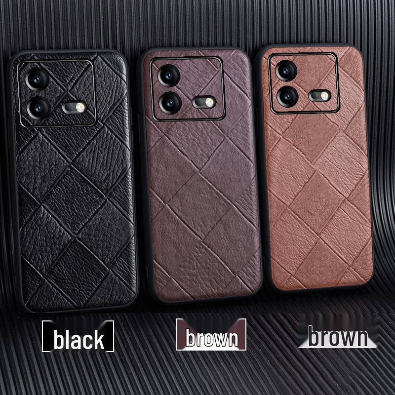 IQOO Neo9 Кожаный чехол с ромбовидным узором из воловьей кожи - Высококлассный защитный чехол для Neo9Pro.