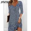 JPNTKY Women's Fashion Summer Spring 2/1 Sleeve V-Neck Casual Dresses