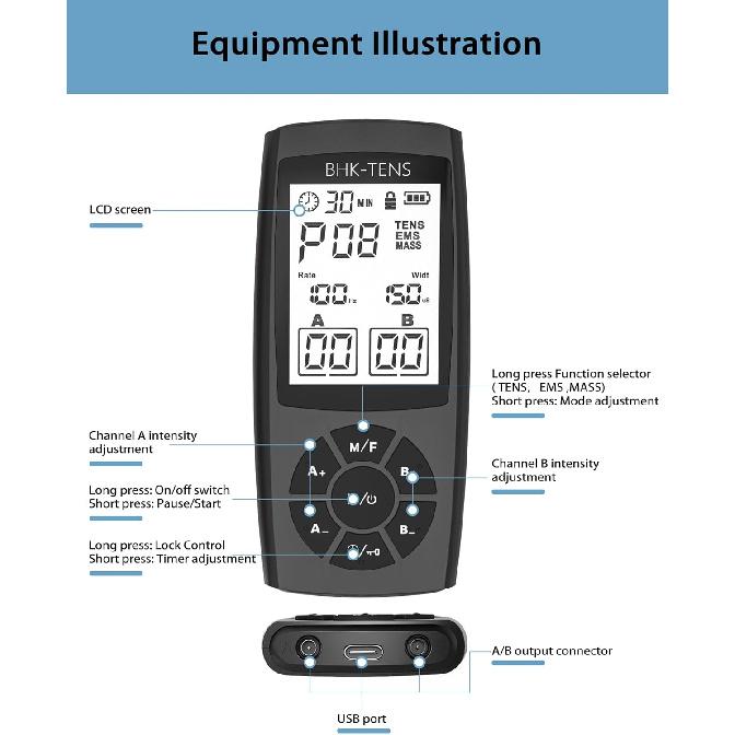 ЧЭНС-аппарат Мышечный стимулятор для терапии обезболивания, 22 режима EMS TENS-машина, Электронный миостимулятор для снятия боли в плече, боли в спине,