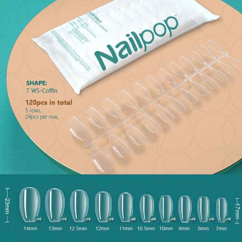 Nailpop прозрачные накладные акриловые накладные ногти, пресс для ногтей, гроб, бесследные и ультратонкие аксессуары для накладных ногтей, инструменты, 120 шт.