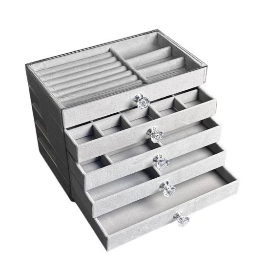 Jewelry Organizer Drawer Storage Box with Velvet Lining Large Capacity Multipurpose Earrings Necklaces Display Box with Handle