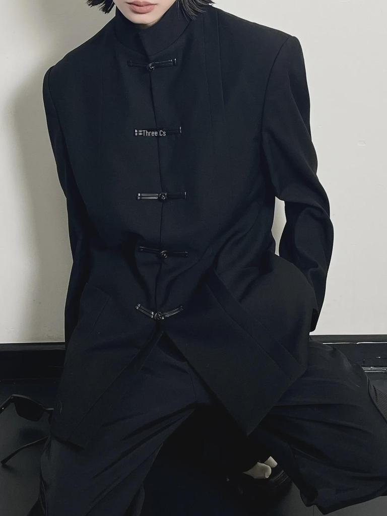 Мужской современный китайский костюм Чжуншань: Высококачественный воротник-стойка, повседневный свободный крой.