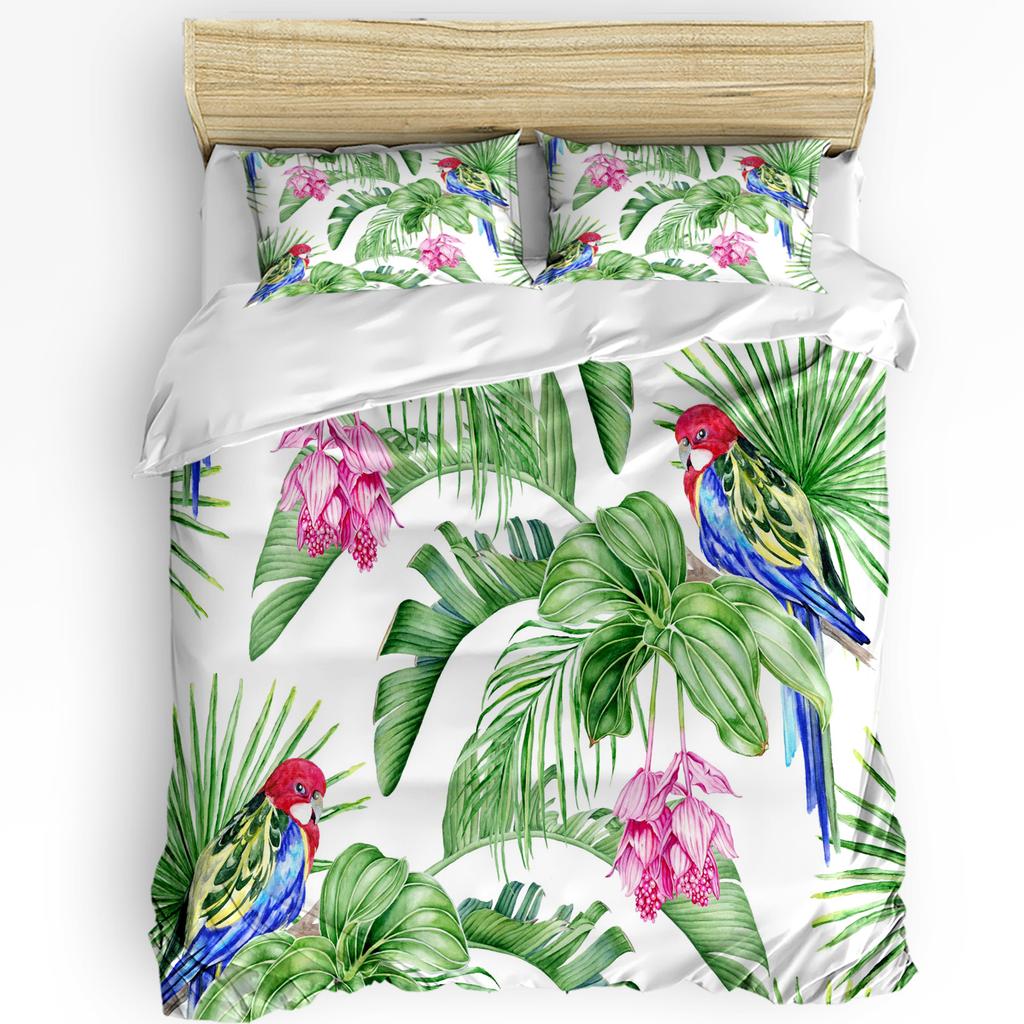 Green Parrot Animal Tropical Plant Flower 3Pcs Bedding Set For Double Bed Home Textile Duvet Cover Quilt Cover Pillowcase