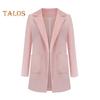 Женский пиджак с лацканами, длинный рукав, открытый спереди, однотонный пиджак в городском стиле, весна-осень, деловая верхняя одежда