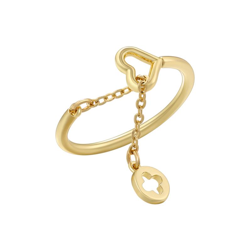 ZHUKOU Simple Heart Finger Chain Rings Pull Adjustment Finger rings for women Tassel charms chains rings VJ471