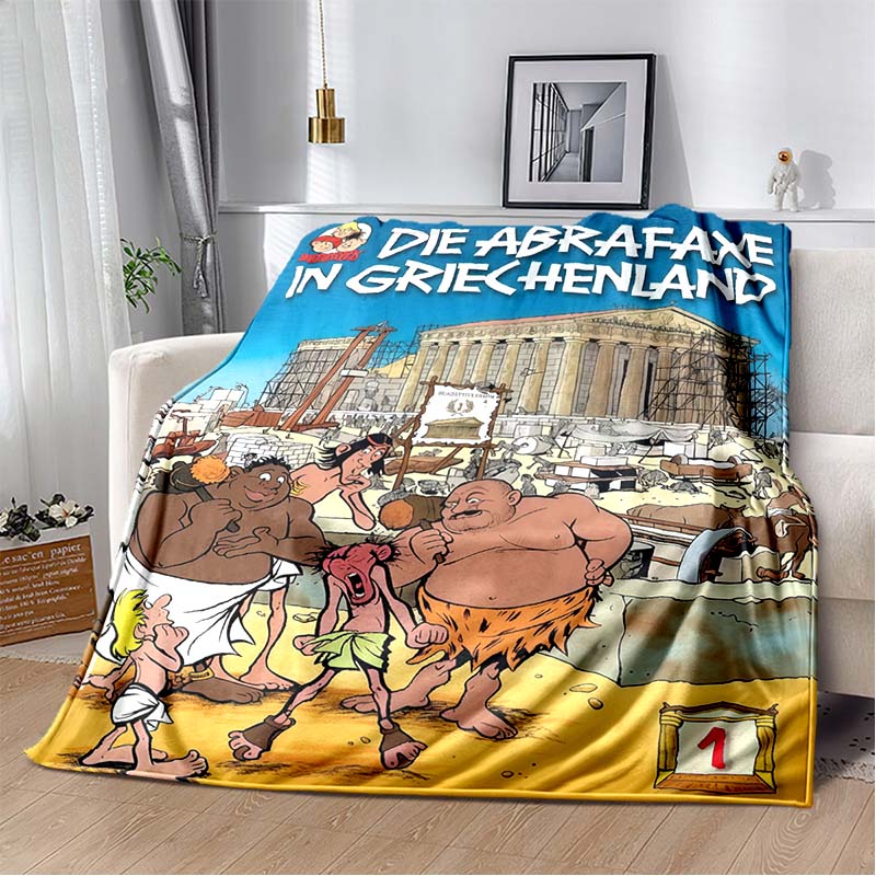 Die Abrafaxe Unter Schwarzer Flagge Pirate Flannel Blanket, Vintage German Comic Print Sofa Throw Blanket, Home Decor Gift For Comic Collectors