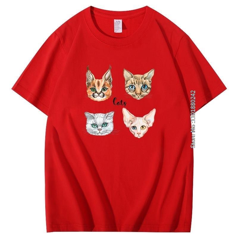 Cotton Oversized Top Quality Men Clothing Faces Of Cats Of Different Breeds Graphic T Shirts Fashion Tees Streetwear Male Tee