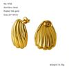 New Titanium Steel 18k Gold Stainless Steel Striped Shellfish Threaded Earrings Earrings Women