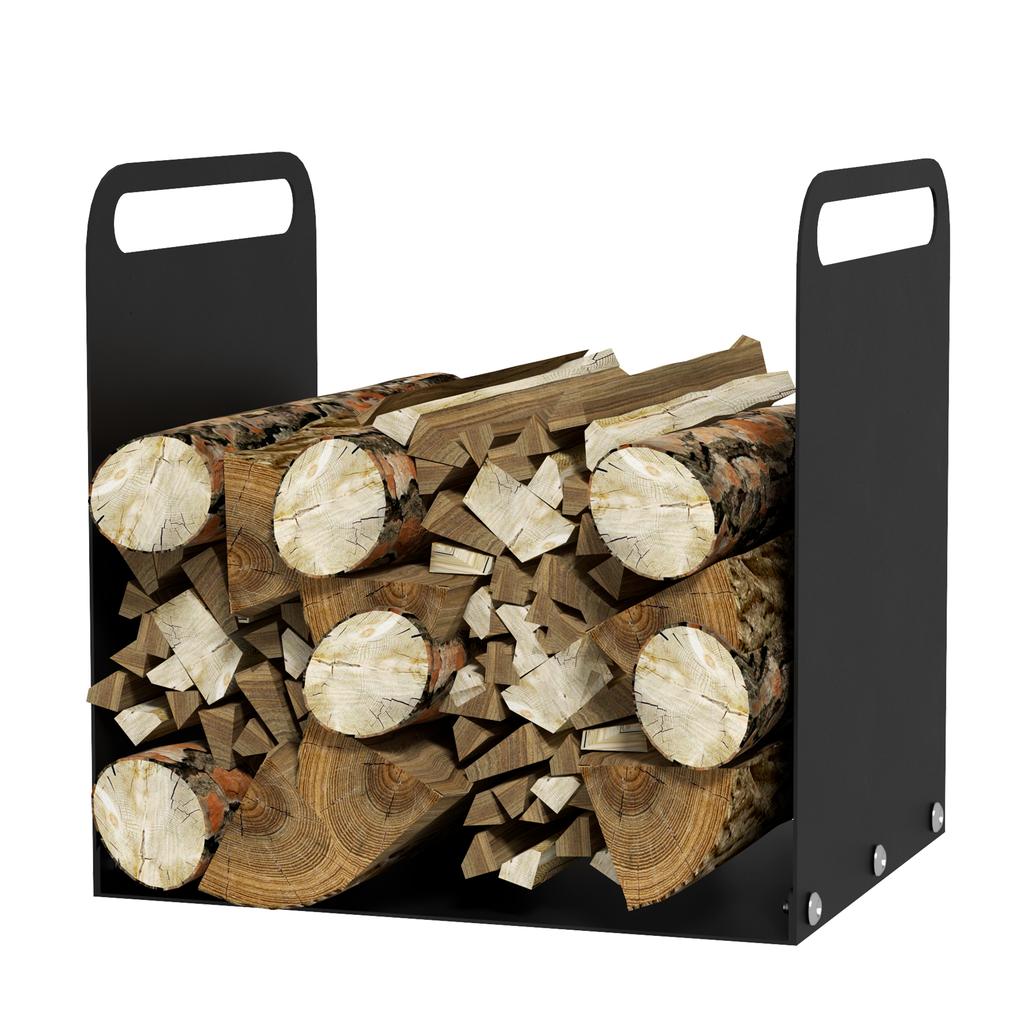 Firewood Rack, 2 Carrying Handles, Steel Frame, Up to 30kg, 36x30x36cm, Black