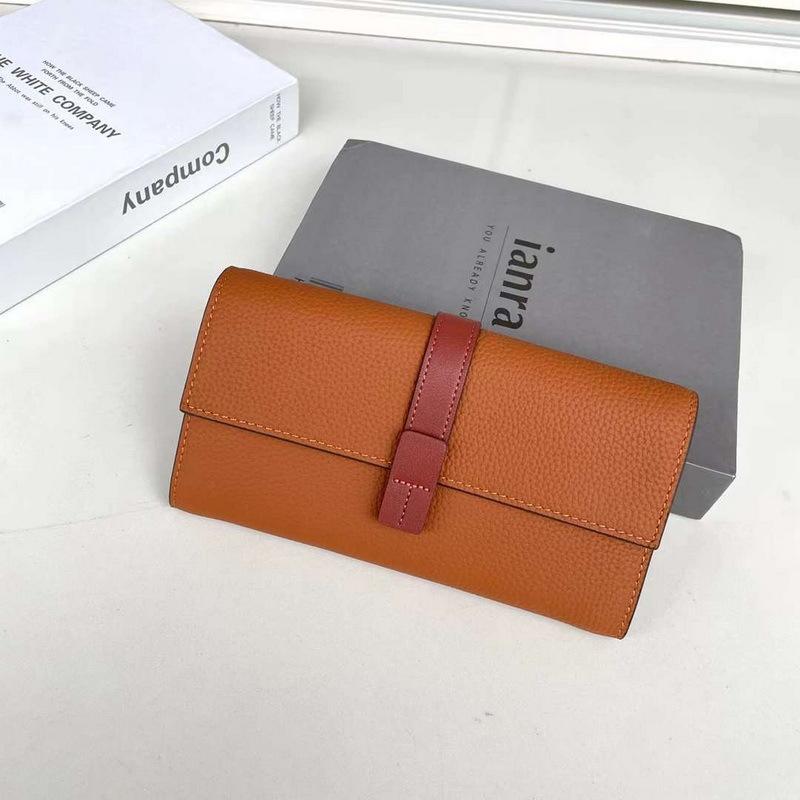 Новый женский кошелек из натуральной кожи, верхний слой из коровьей кожи с узором личи, длинная сумка с тремя отделениями, контрастного цвета