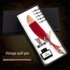 European Retro Feather Calligraphy Set: Oblique Nib Dip Pen with Holder and Ink Engraving