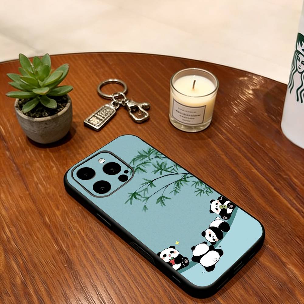 Чехол для телефона с пандами для iPhone 17, 16, 15, 14, 13, 12, 11 Plus, Pro Max, Другие Мягкий Черный Чехол