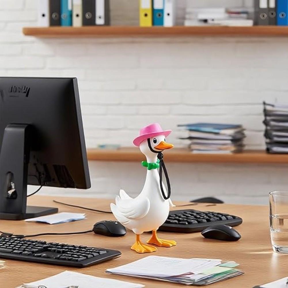 Resin Cowboy Hat with Rope Goose Statue Cap Fun Mini Desk Goose Hat Desk Accessories
